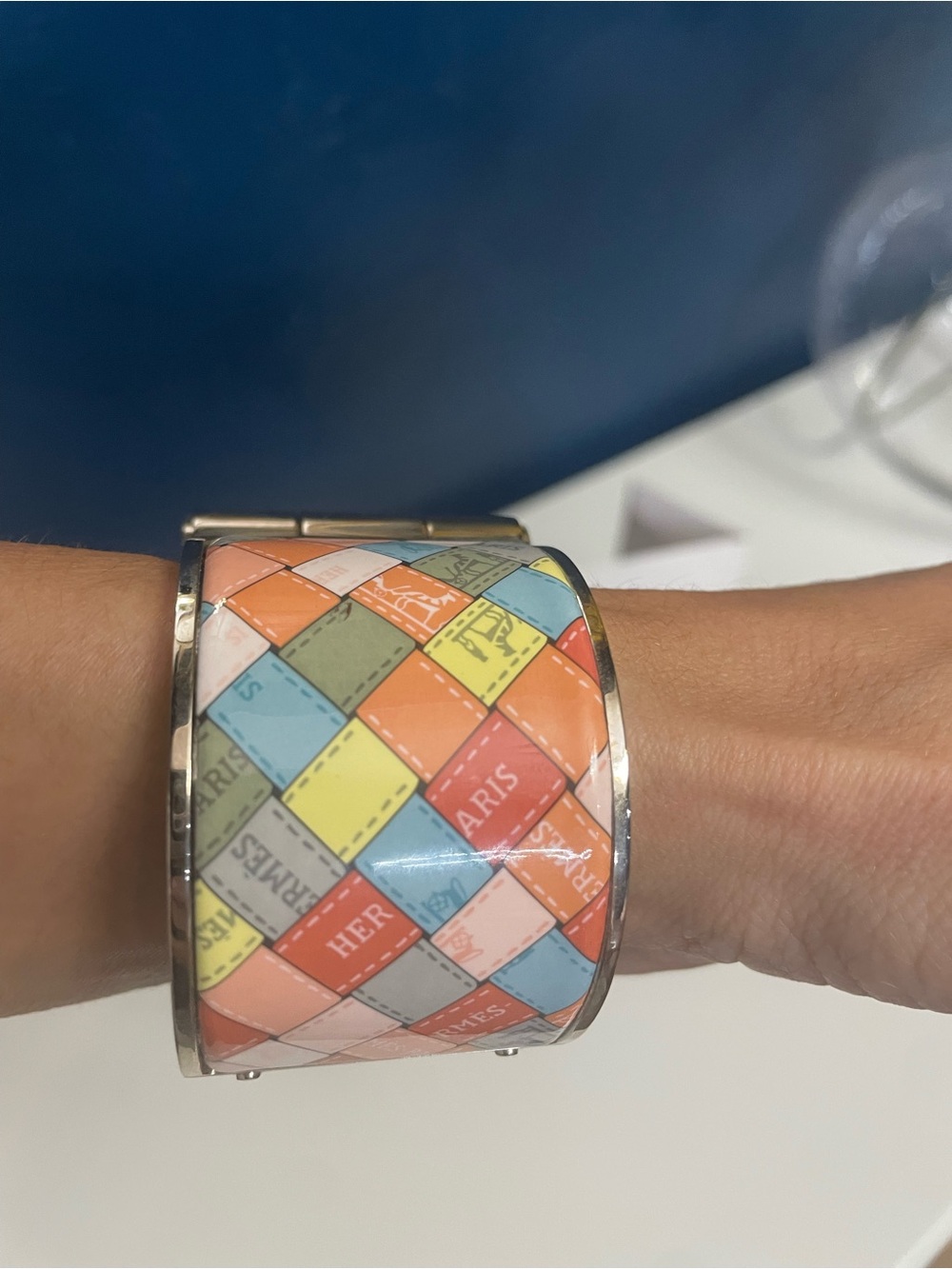 Hermès Polished Silver-Tone patchwork cuff bracelet